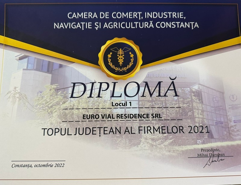 Societatea Euro Vial Residence premiată de Camera de Comerț, Industrie, Navigaţie şi Agricultură Constanţa
